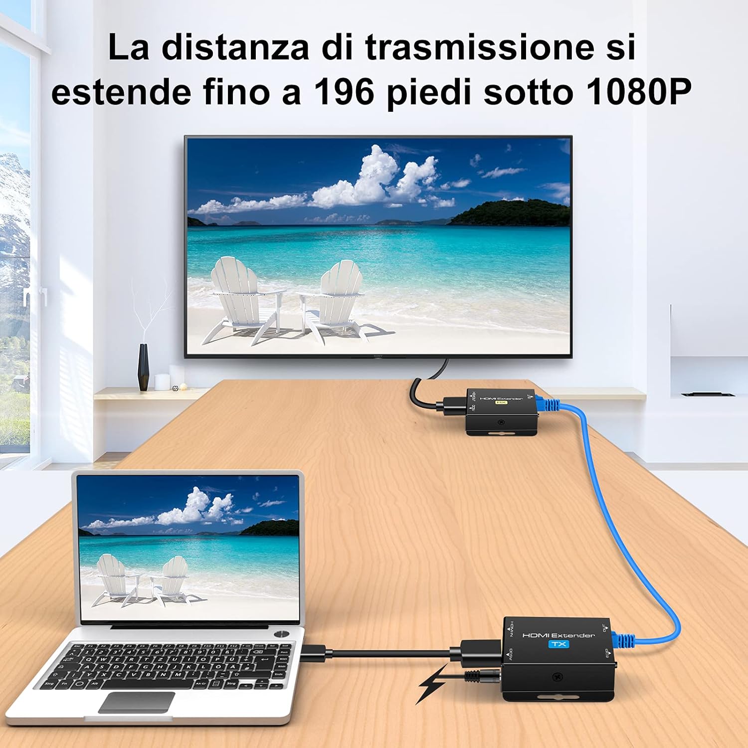 Thumbnail 1 de VEDINDUST HDMI Extender 60 m (196 ft) avec Ethernet RJ45, apprentissage EDID et POC