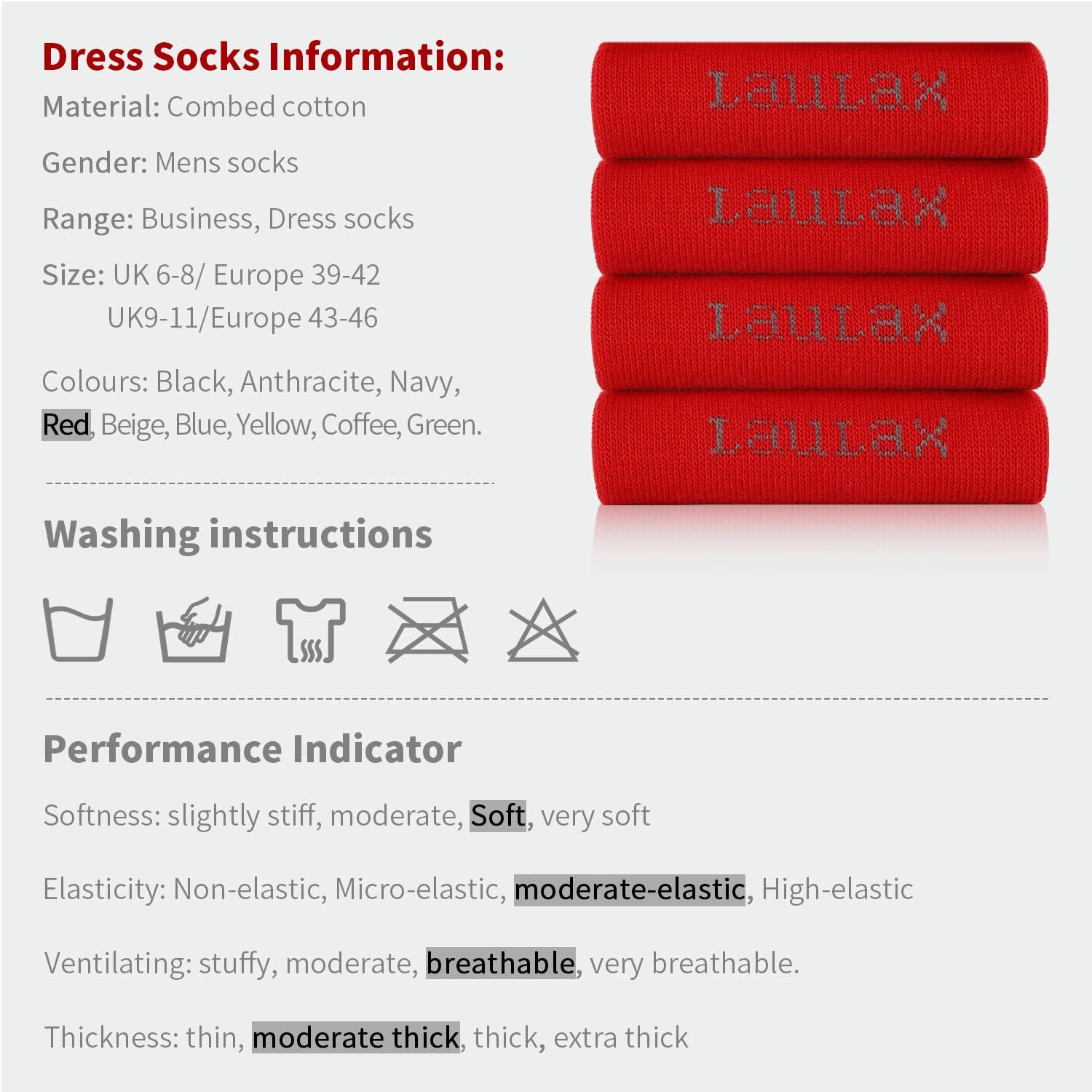 Thumbnail 6 de Laulax 4 Pairs Cotton Seamless Dress Socks