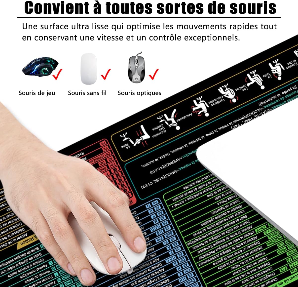 Detalle 2 de Ridilozey Excel Shortcuts XL-bureauonderlegger 80 x 30 cm