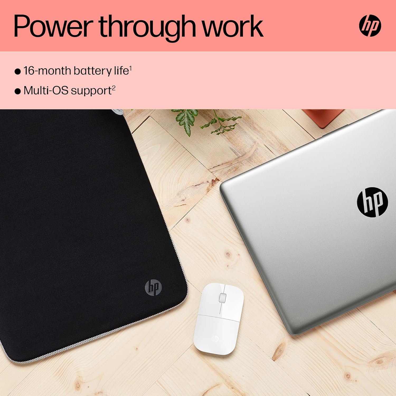 Detalle de HP Z3700 Wireless Mouse | White – Slim, Multi-OS Compatibility and Long Battery Life