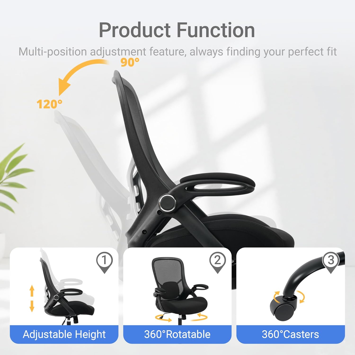 Thumbnail 6 de HYLONE Big and Tall 400lbs Heavy Duty Office Chair (Black) — 5" Thickened Mesh Seat, Adjustable Armrests