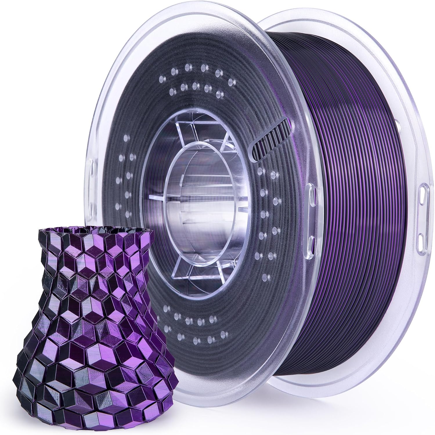 Detalle de ELEGOO Silk PLA Filament, 1.75 mm Purple-Black Dual-Colour, 1 kg Spool