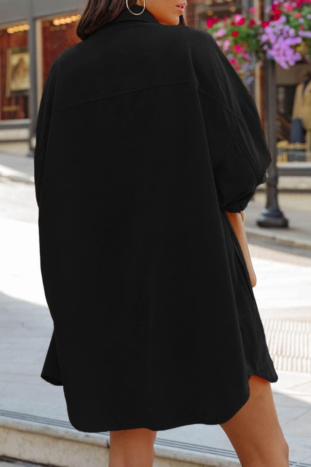 Thumbnail 5 de Cicy Bell Damen Oversized Langarm Button-Down Bluse aus Baumwolle – Einfarbig, mit Taschen