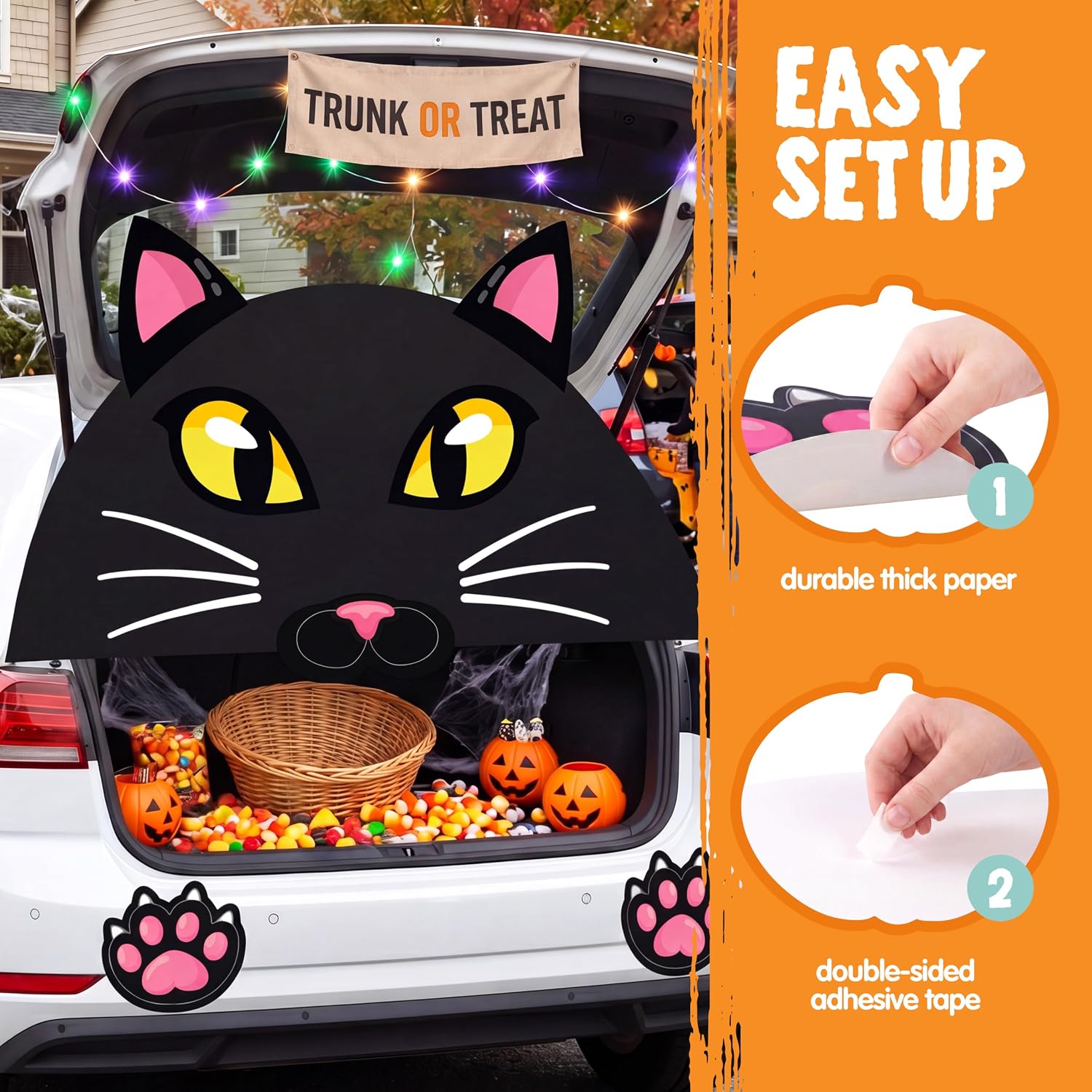 Detalle 2 de JOYIN Black Cat Trunk-or-Treat Car Decoration Kit with Paper Stickers