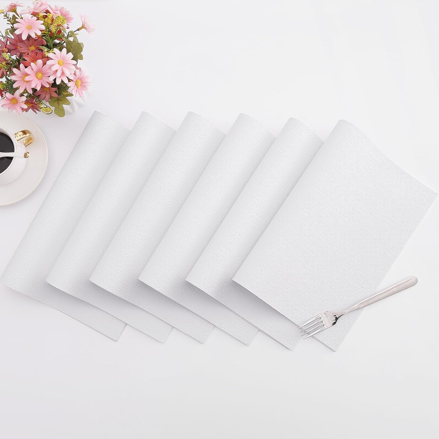 Thumbnail 6 de Homaxy Faux Leather Heat Resistant Placemats (Set of 8) — Waterproof, Wipeable PU Table Mats, White, 11.8" x 17