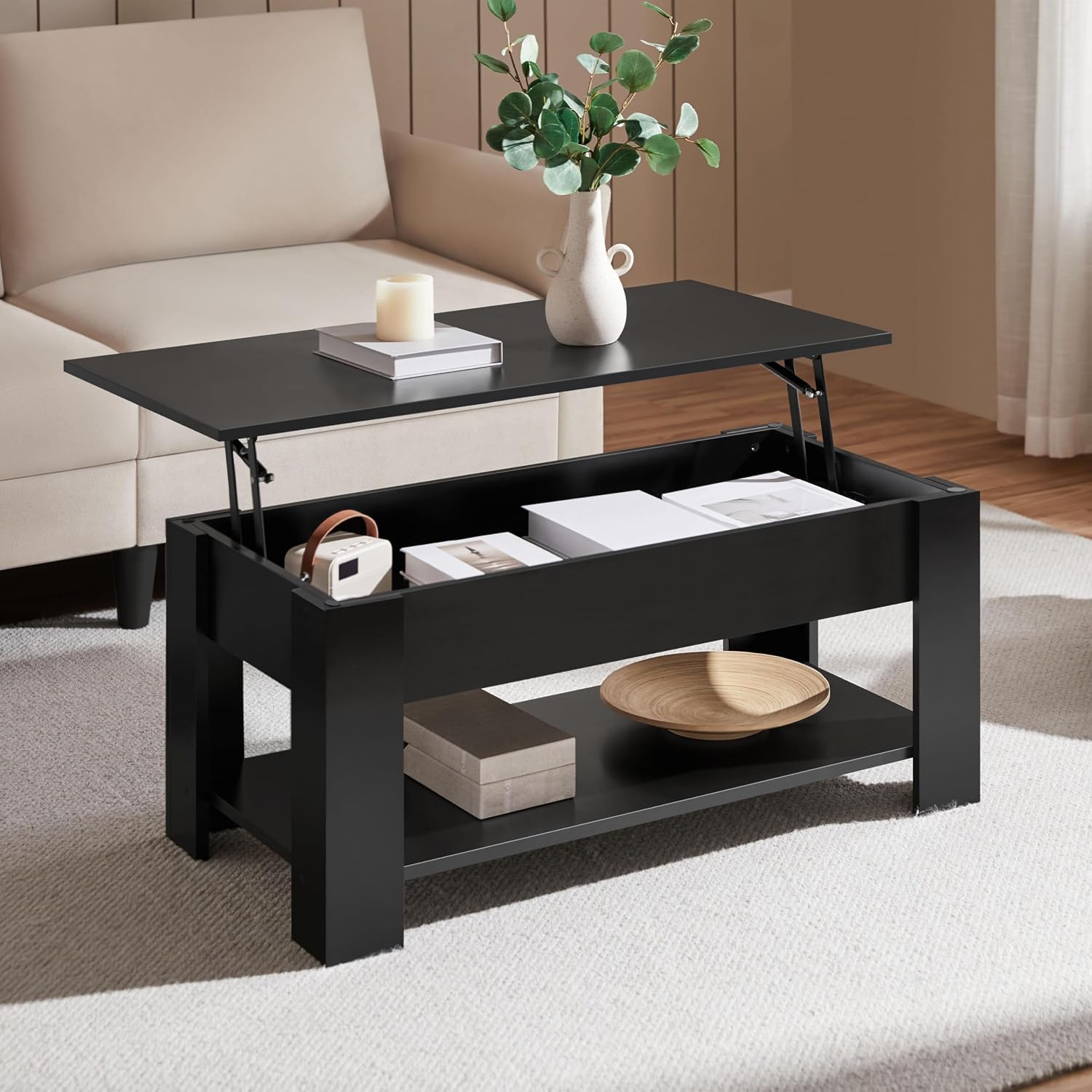 Detalle 2 de Yaheetech 614136/613274 verstelbare salontafel met opbergruimte, zwart