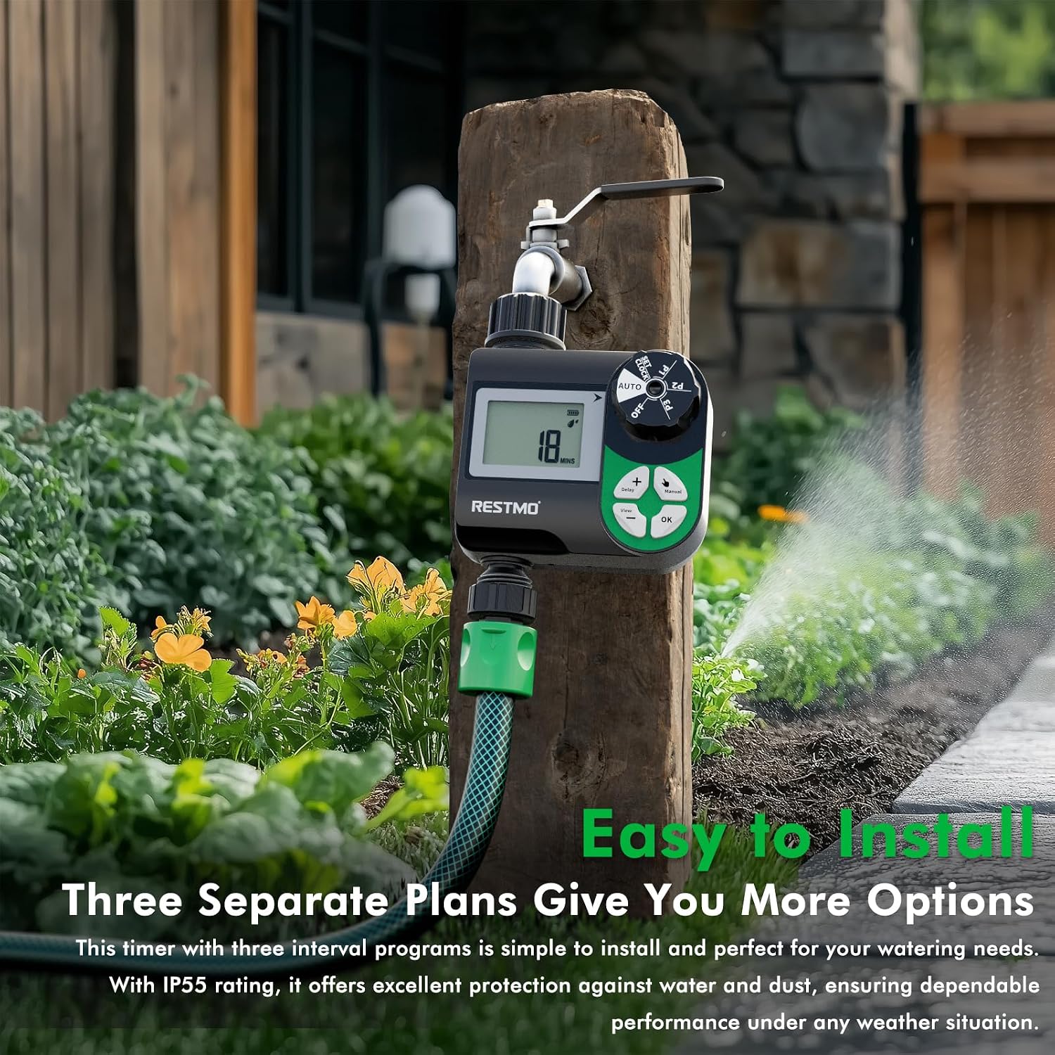 Thumbnail 6 de RESTMO Water Timer with 3 Separate Programs – 7-Day Programmable Hose Timer for Garden Irrigation