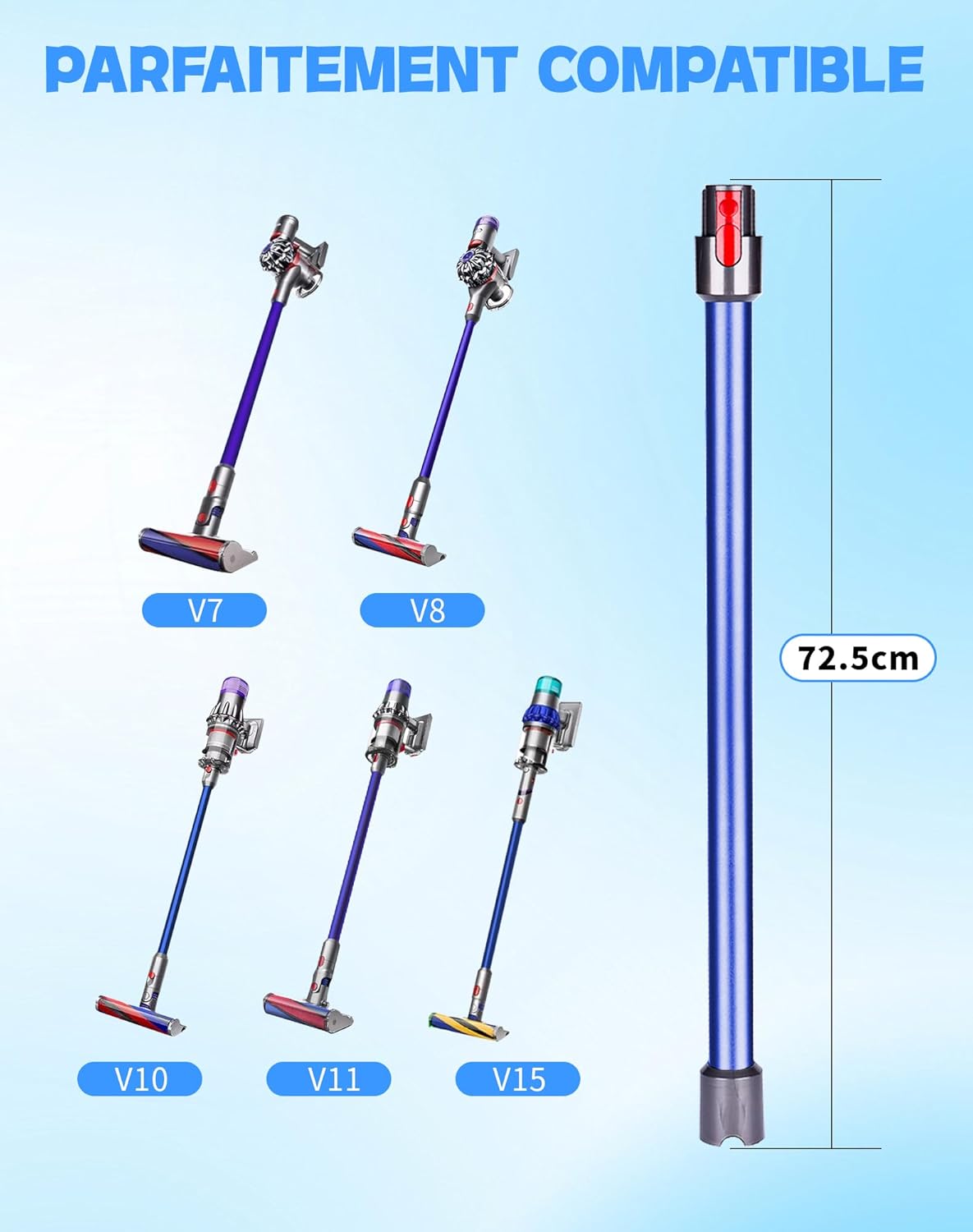 Thumbnail 1 de Tube télescopique compatible Dyson V7–V15 (72,5 cm) – Tube d’extension rigide bleu