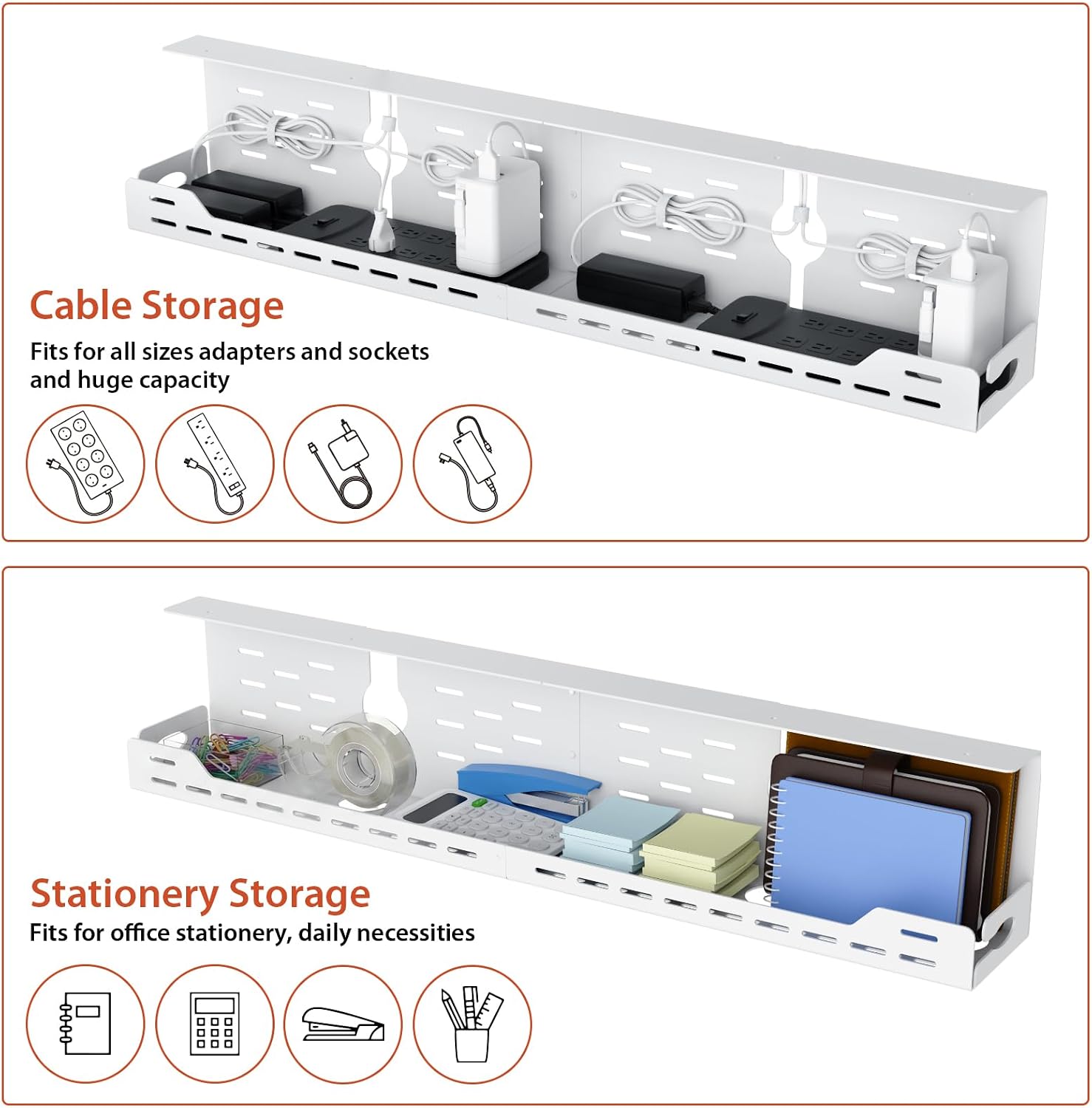 Thumbnail 3 de Univivi UN1451 Under Desk Cable Tray, 32-Inch White Steel, Clamp or Screw Mount