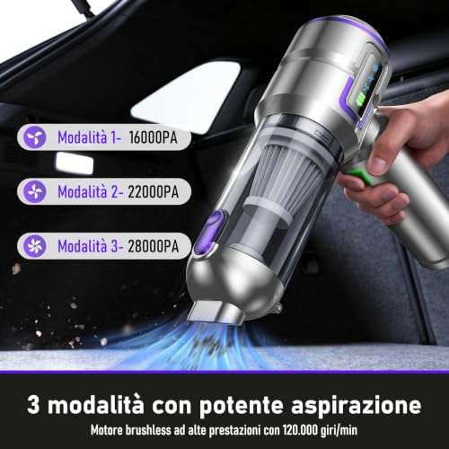 Detalle de ZINVILOY Aspirapolvere Senza Fili 28000 Pa – 4-in-1, Motore Brushless, One-Touch e Filtri HEPA