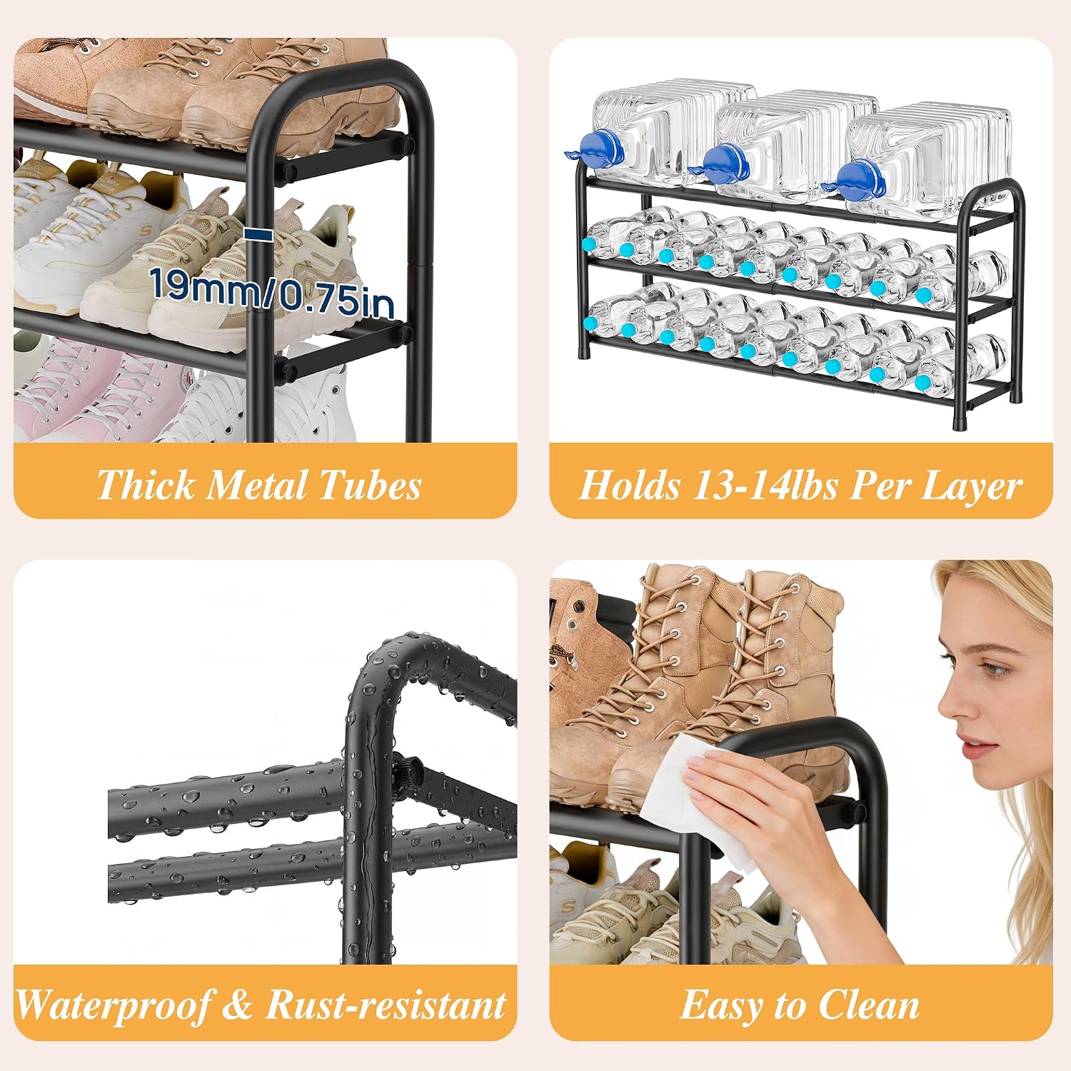 Thumbnail 5 de ENJOYBASICS Metal Shoe Rack, 4-Tier Expandable, 45–118 cm, Black