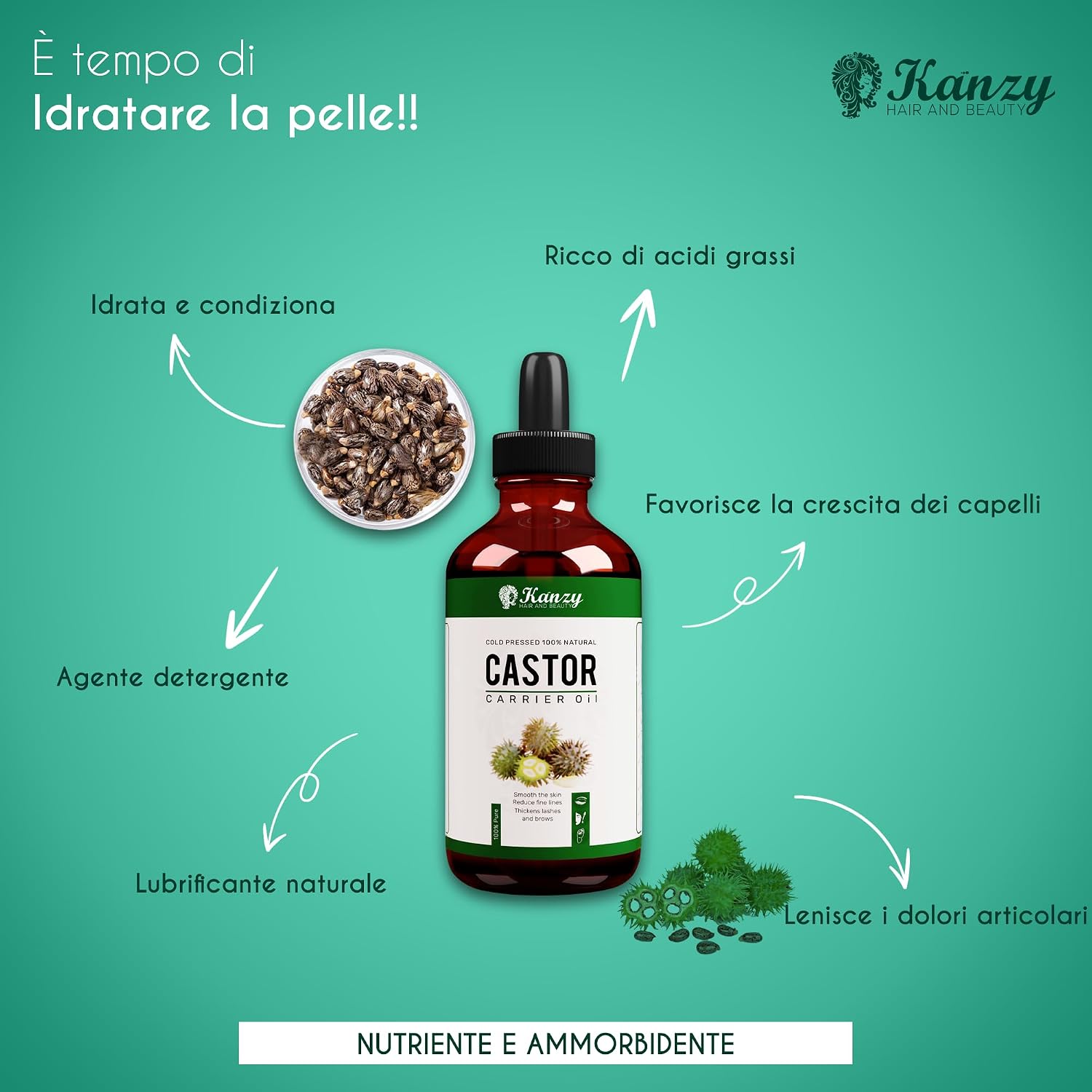 Detalle 2 de Kanzy Olio di Ricino 100 ml per ciglia e sopracciglia