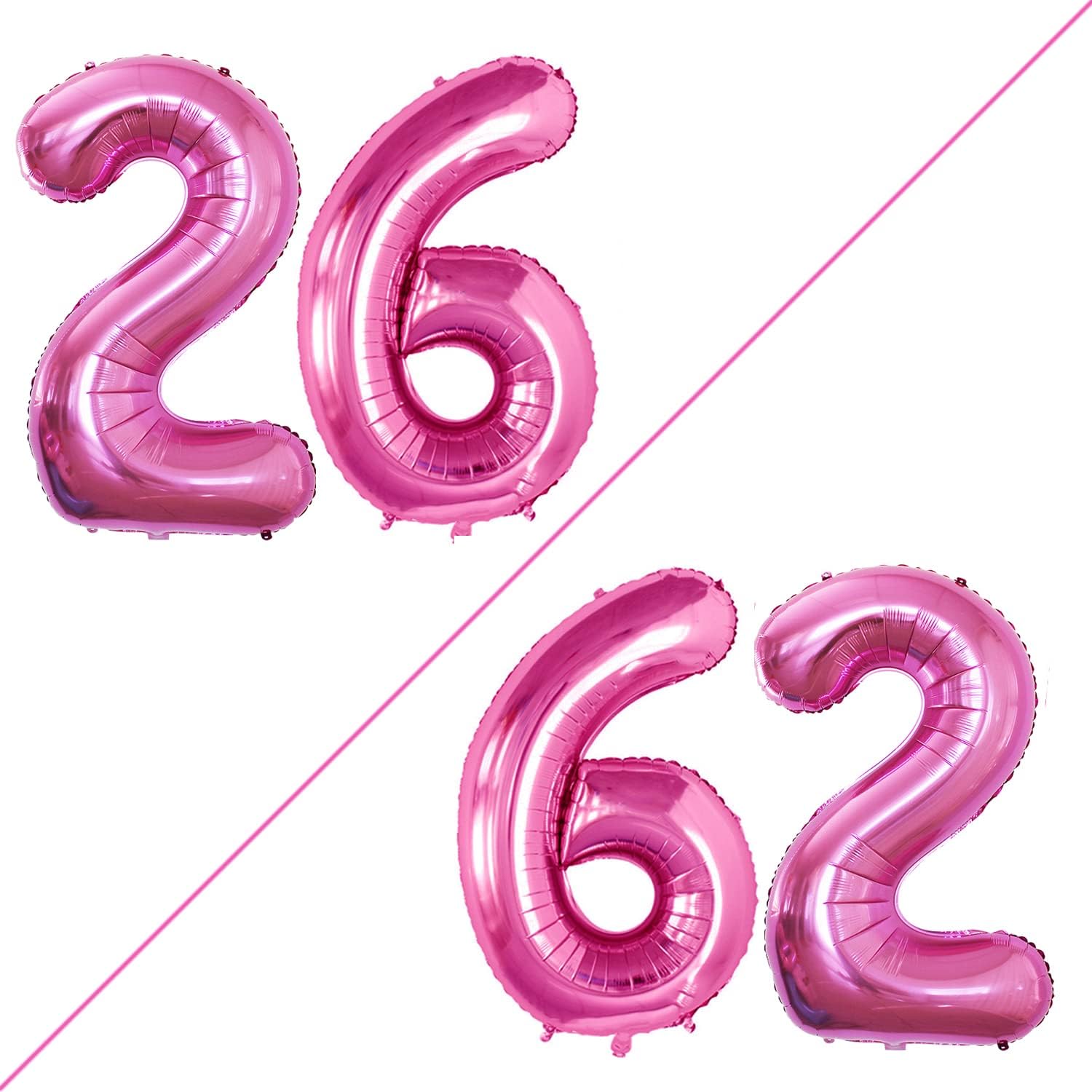Detalle de GOER 42-Inch Number 26/62 Foil Birthday Balloons, Hot Pink, Reusable