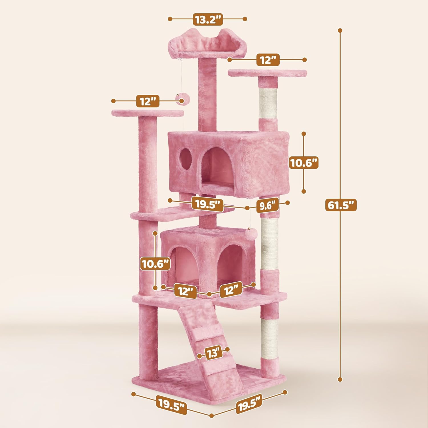 Detalle de Yaheetech YT-00115974-62 Cat Tree Tower, 62-Inch, Double Condo, Pink