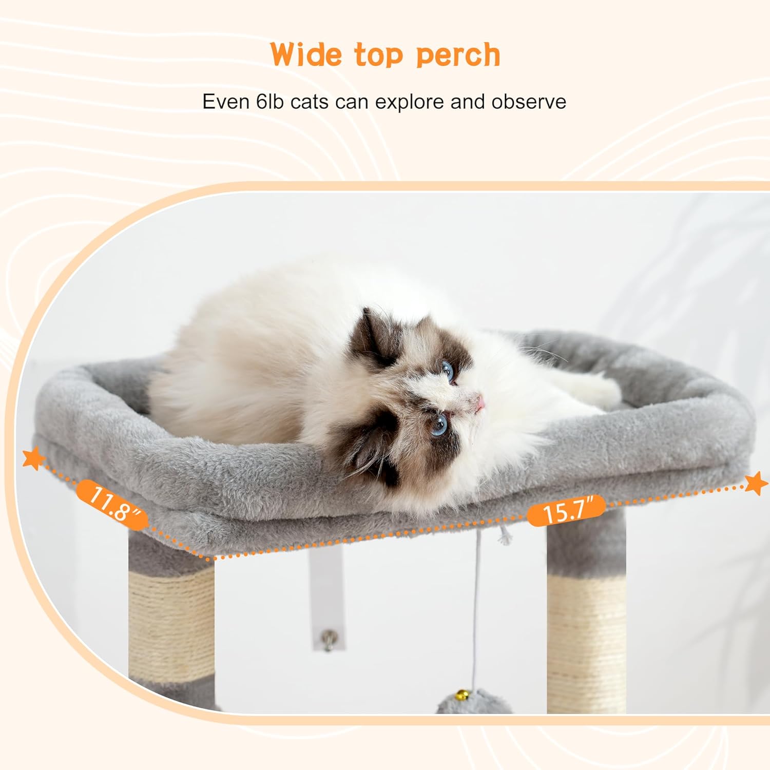 Thumbnail 5 de Heybly Cat Tree HCT008SW – 80cm kitten tower with large soft basket, hidden cave bed & 6 scratching posts