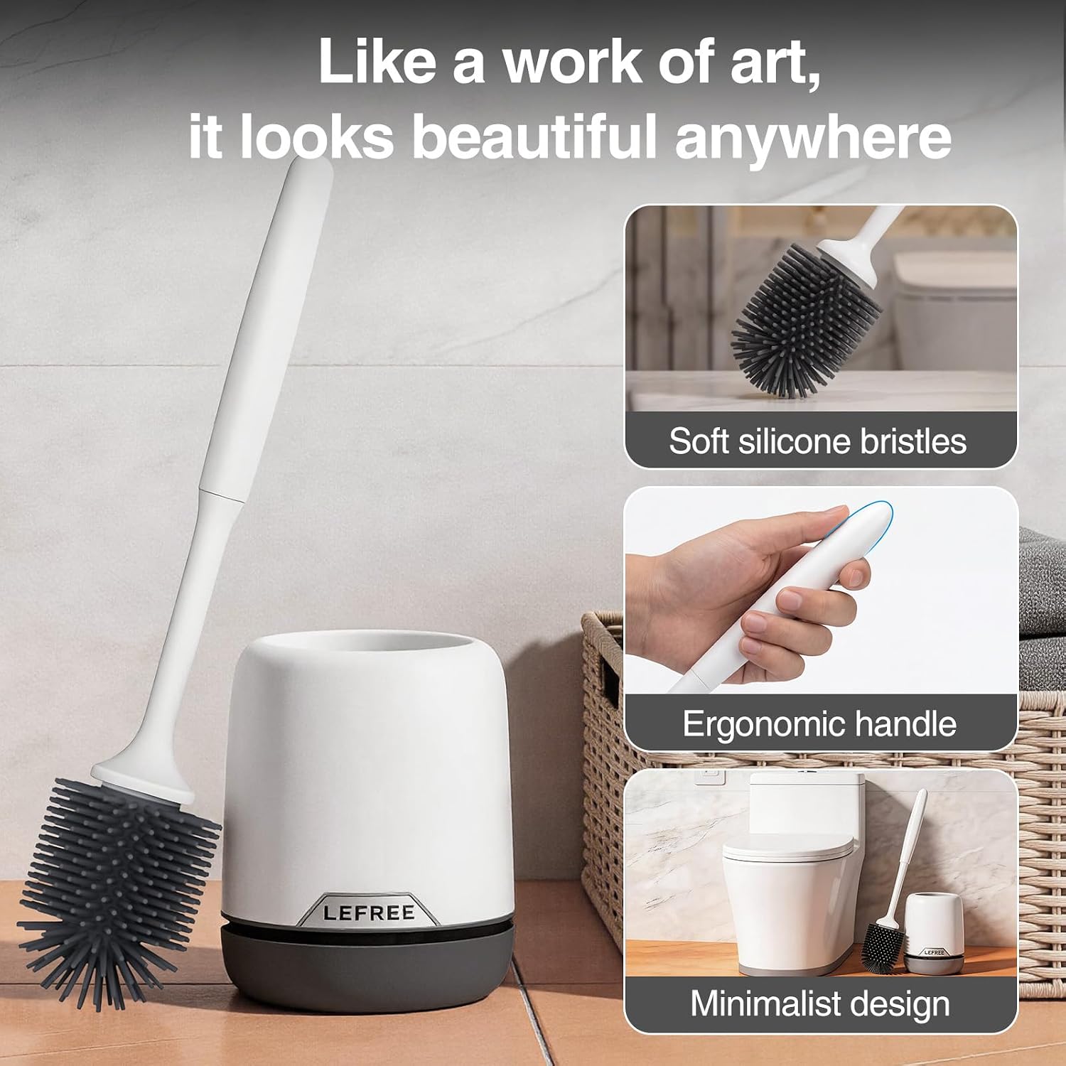 Detalle 2 de Lefree 2-Pack Silicone Toilet Brush with Ventilated Holder — Floor Standing or Wall Mountable