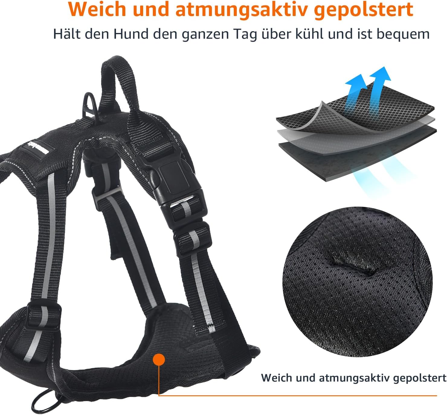 Detalle de Amazon Basics Anti-Zieh-Hundegeschirr, verstellbar, mittelgroß, schwarz