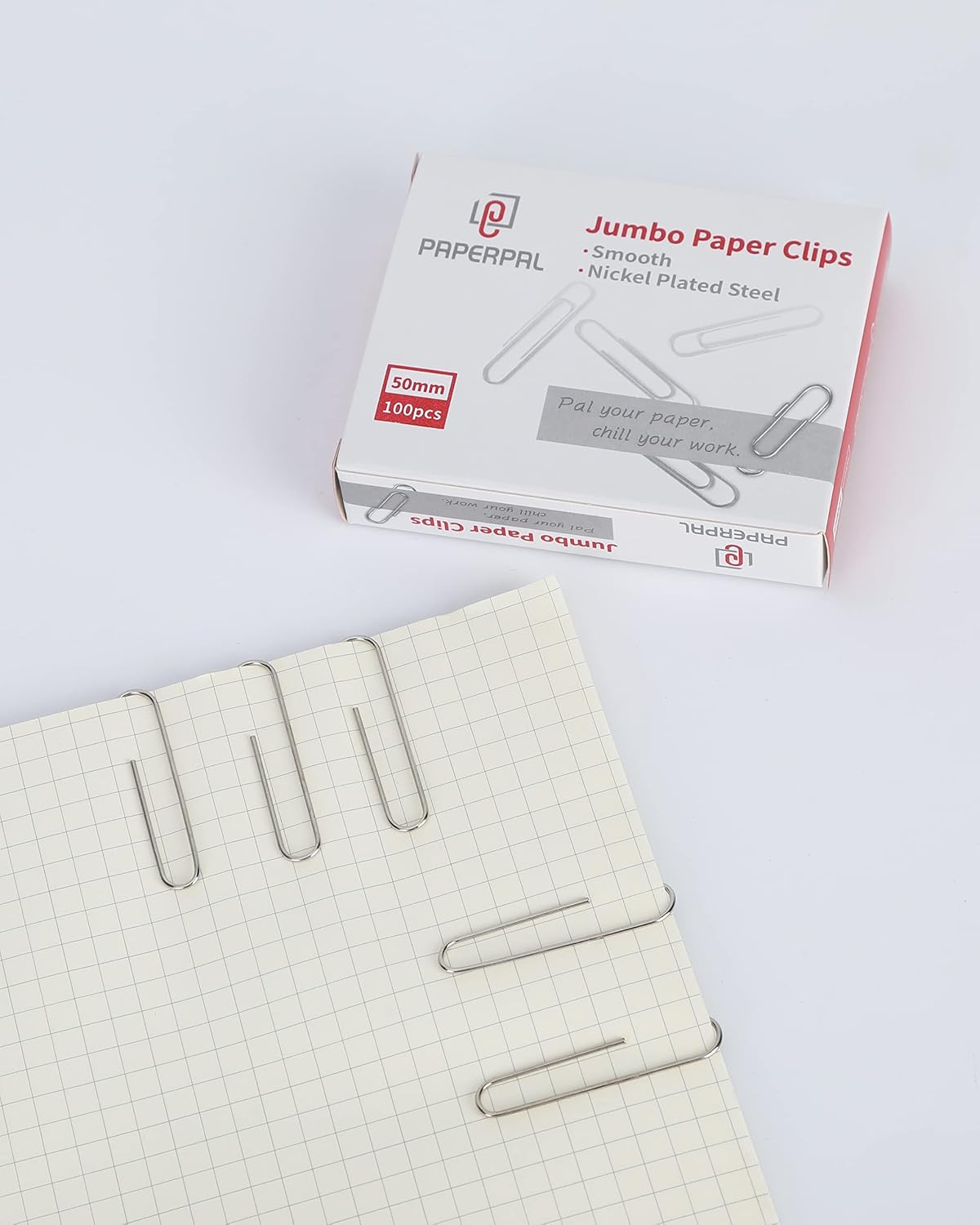 Detalle 1 de PAPERPAL Jumbo Smooth Paper Clips, 2-Inch Silver, 300 Count