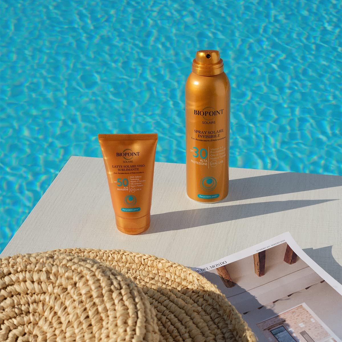 Detalle 2 de Biopoint Solaire Latte Solare Viso Sublimante SPF 50 con Acceleratore d'Abbronzatura e Campioncino Shampoo Extreme Repair 10ml