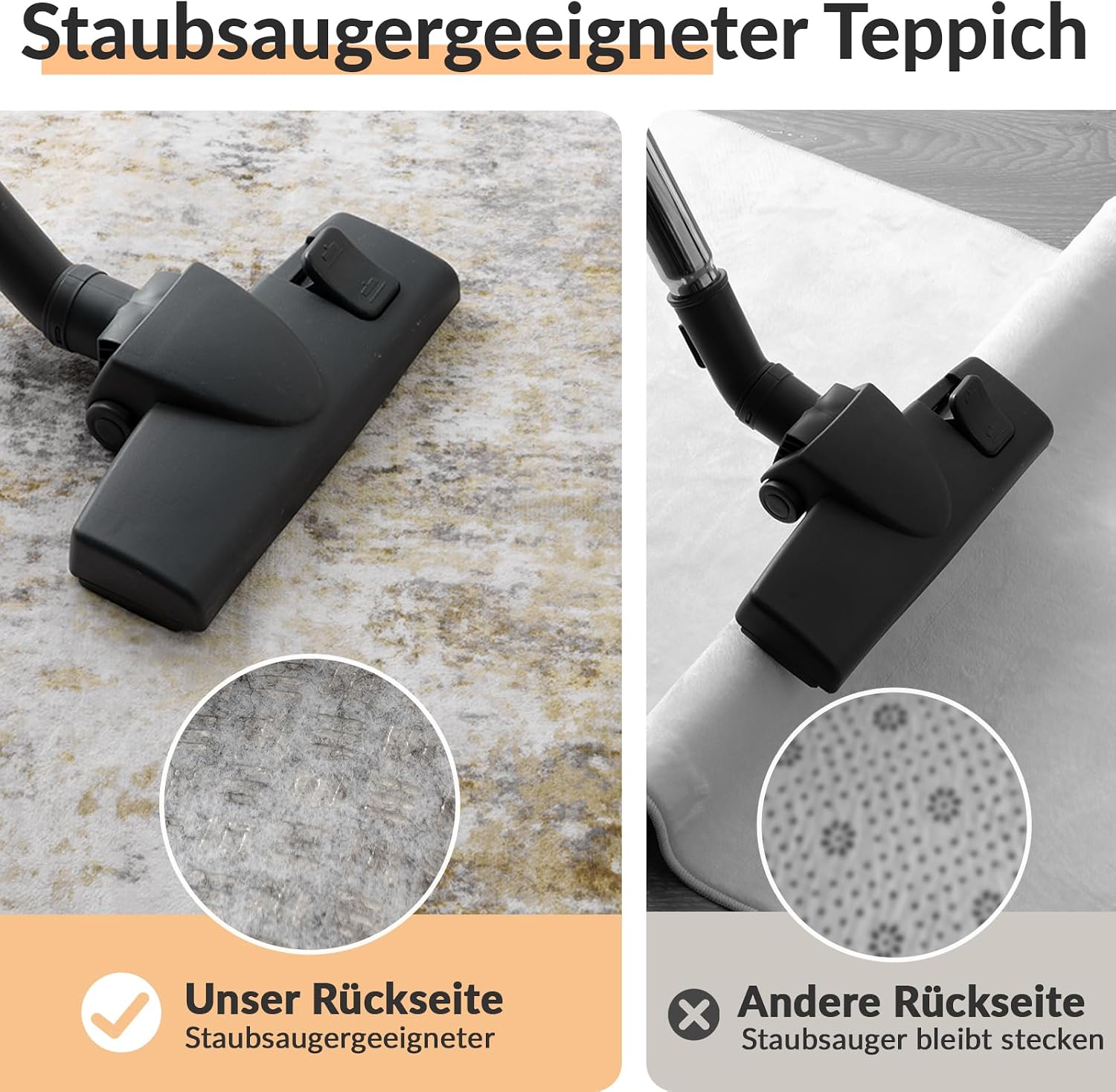 Detalle de INOVADAY waschbarer Teppich für Wohnzimmer & Schlafzimmer, 90x150 cm – modernes abstraktes Design in Braun/Grau