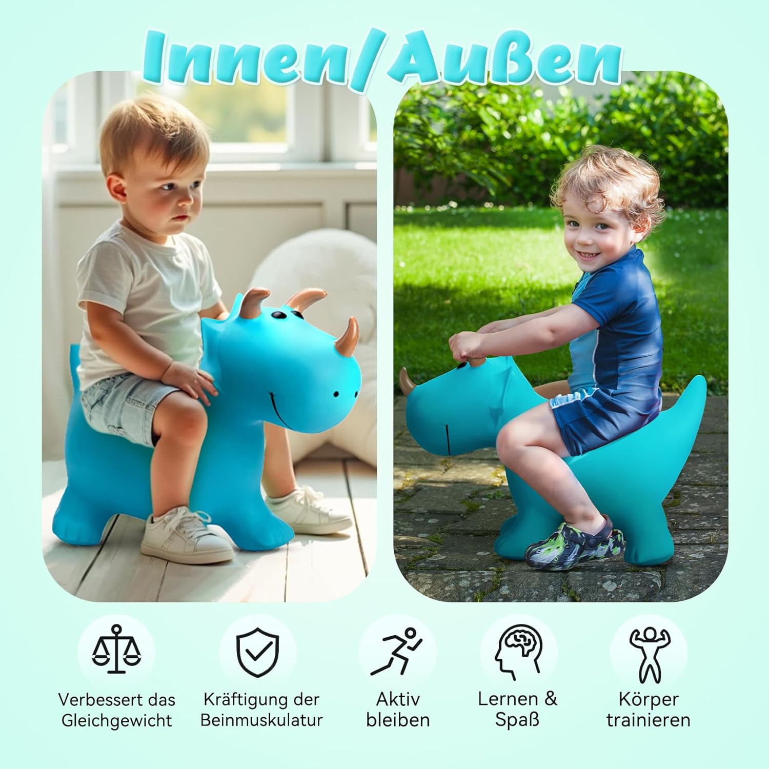 Detalle de U&C Planet Hüpftier Dinosaurier Hopper – robustes PVC-Hüpfspielzeug für Kinder 1–6 Jahre