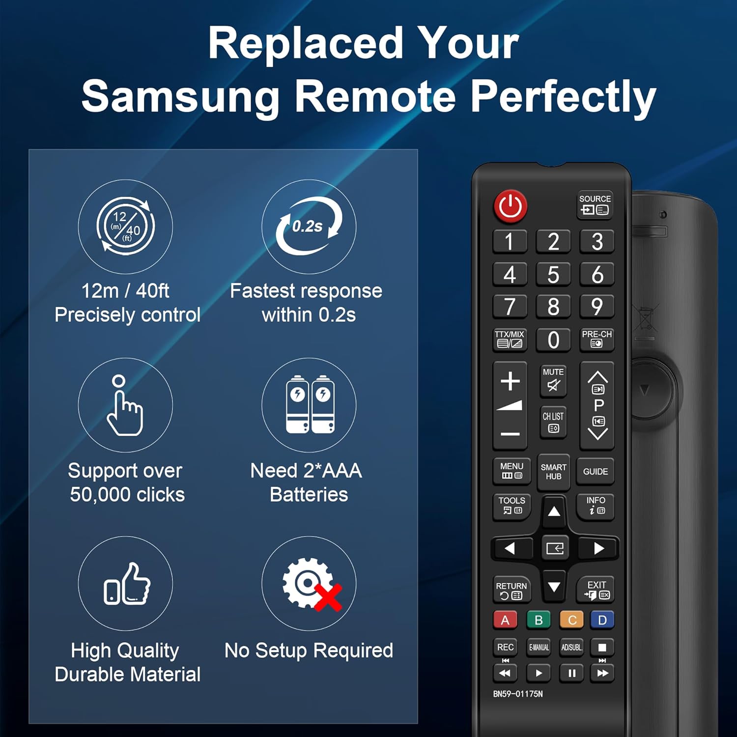 Thumbnail 5 de Universal Replacement Infrared Remote for Samsung Smart TVs (BN59-01175N, AA59-00603A etc) – No Setup Needed