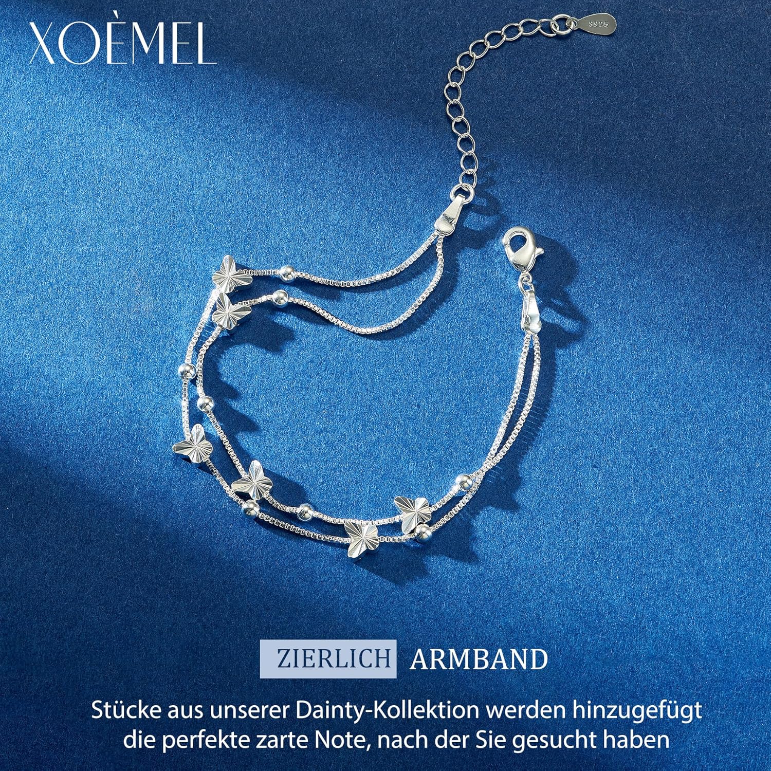 Thumbnail 4 de XOEMEL Bracelet en argent 925 pour femme – Papillon, or rose, perles et longueur réglable 43 cm