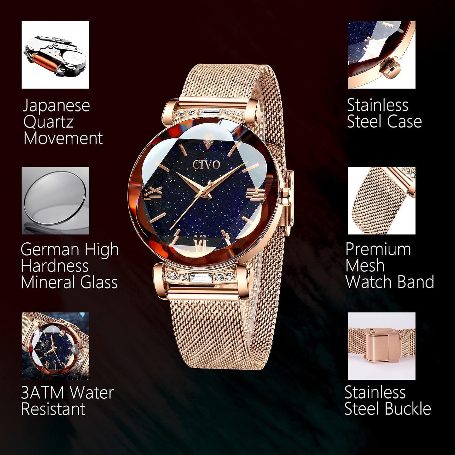 Thumbnail 6 de CIVO Damenuhr Roségold – Minimalistisch, Wasserdicht und Elegant