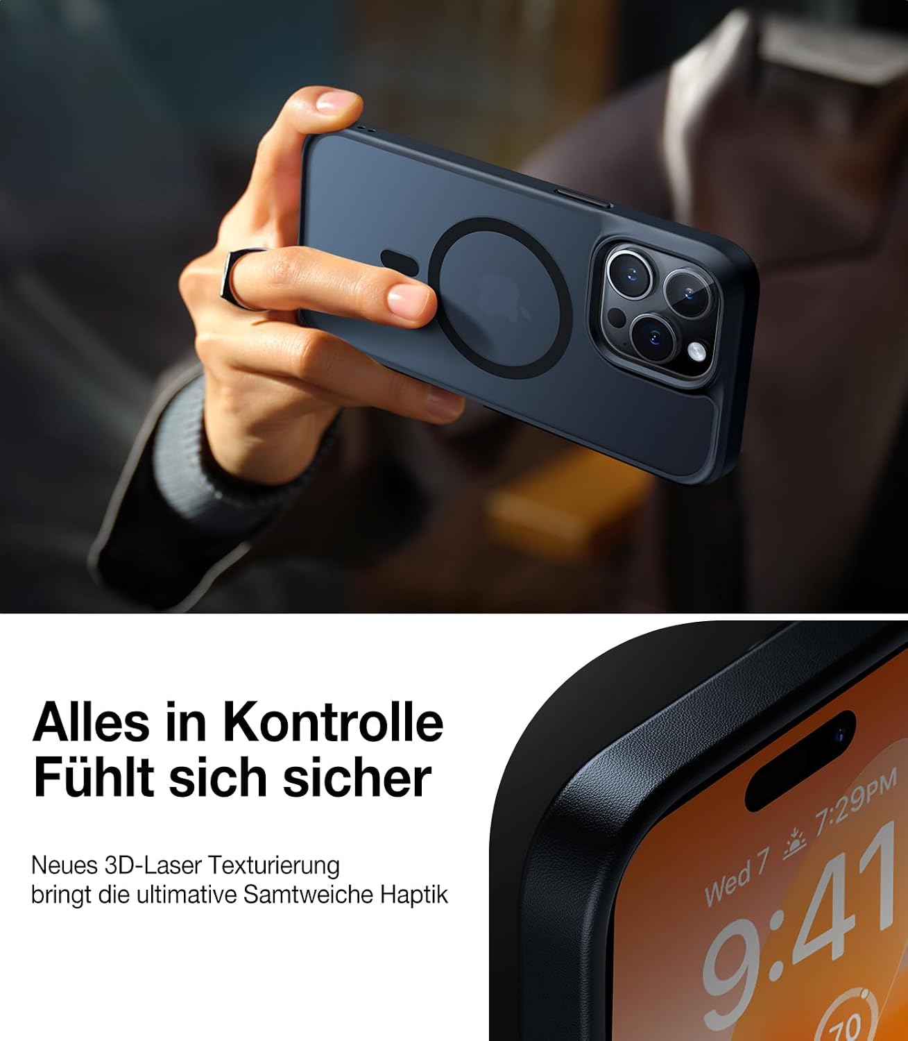 Detalle de TORRAS Guardian-Mag Hülle für iPhone 13 Pro mit MagSafe, 19 N Magnetstärke und 360°-Schutz (schwarz)