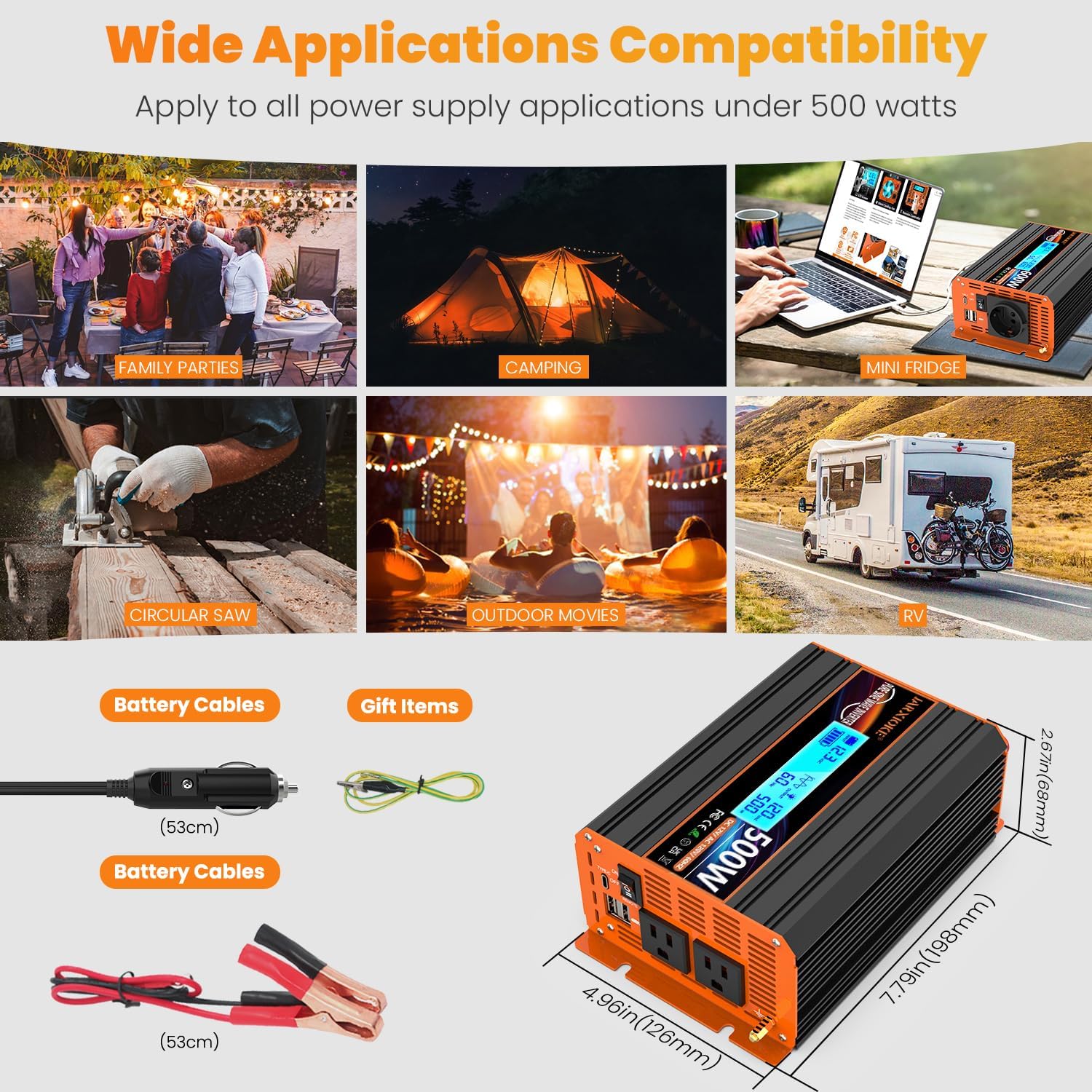 Detalle de JARXIOKE 500W Pure Sine Wave Inverter