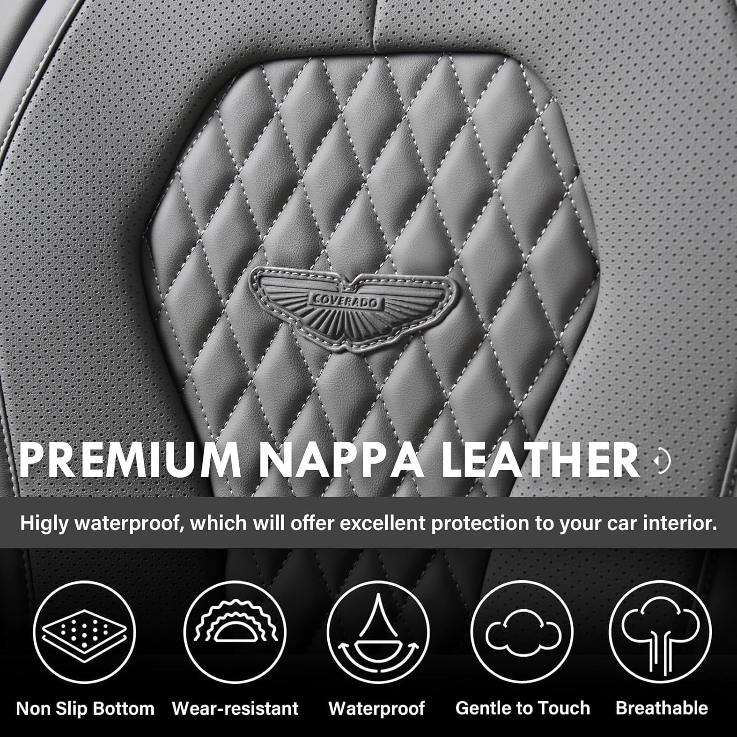 Thumbnail 5 de Coverado Full Set Car Seat Covers in Gray — Universal Fit, Waterproof, Front & Rear
