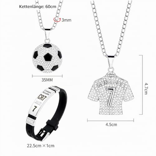 Detalle 2 de AIENYOU 3-teiliges Fußball-Schmuckset mit Kette und Armband, Silber