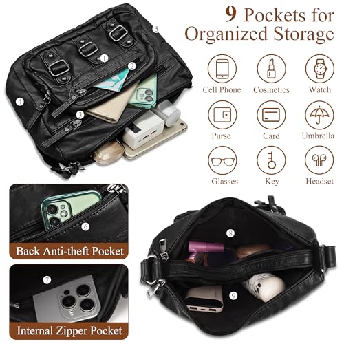 Detalle de Mabecol sac bandoulière femme moyen en PU, multi-poches, noir