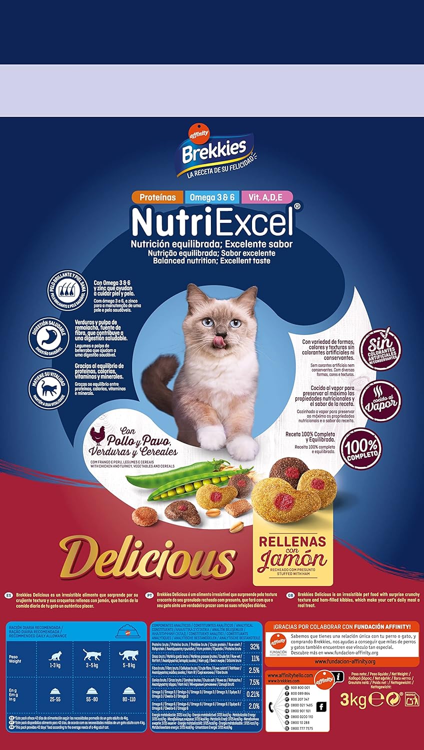 Detalle de Brekkies Pienso Delicious 3000 gr para gatos 🐱