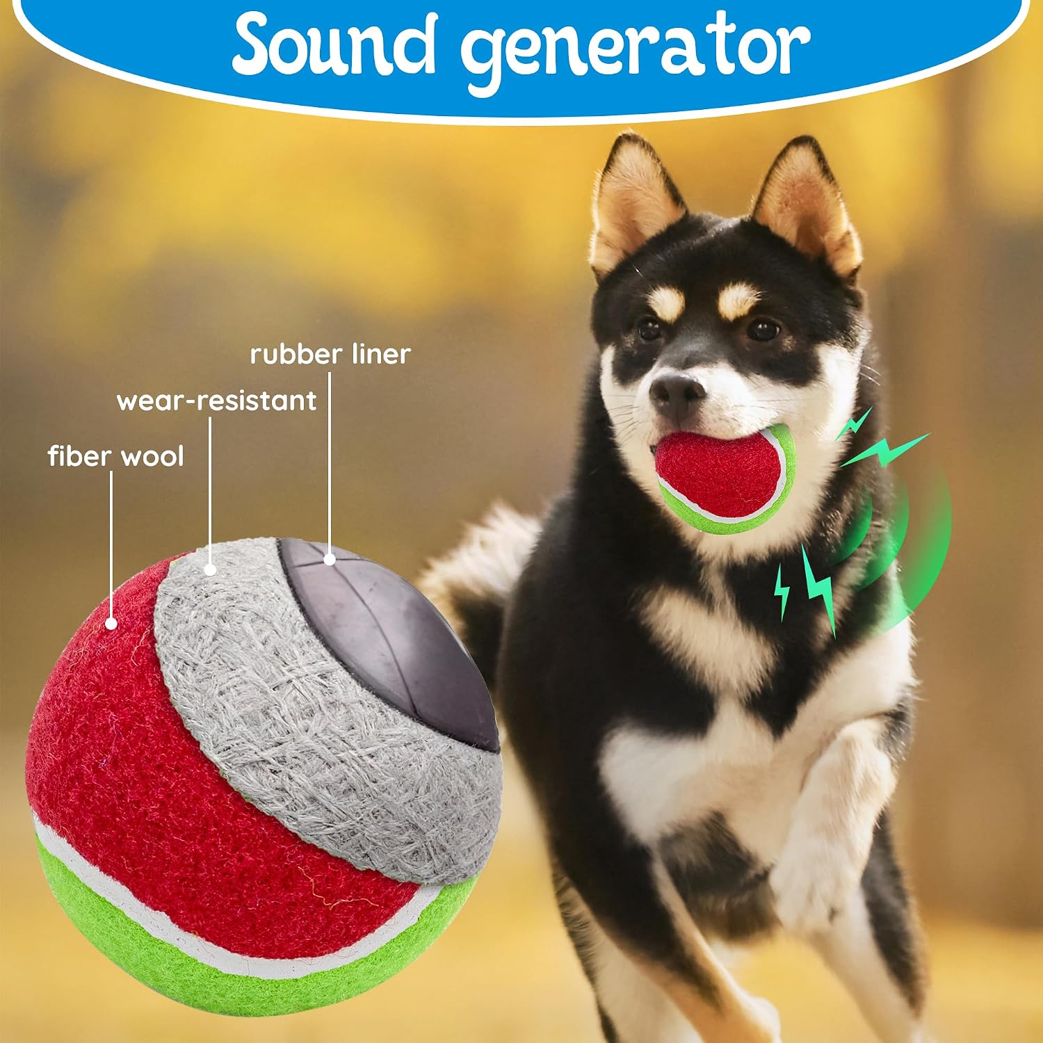 Detalle de Ousiya Squeaky Tennis Balls for Dogs (12 Pack, 6.5 cm) with Mesh Bag – Durable fetch and training toy