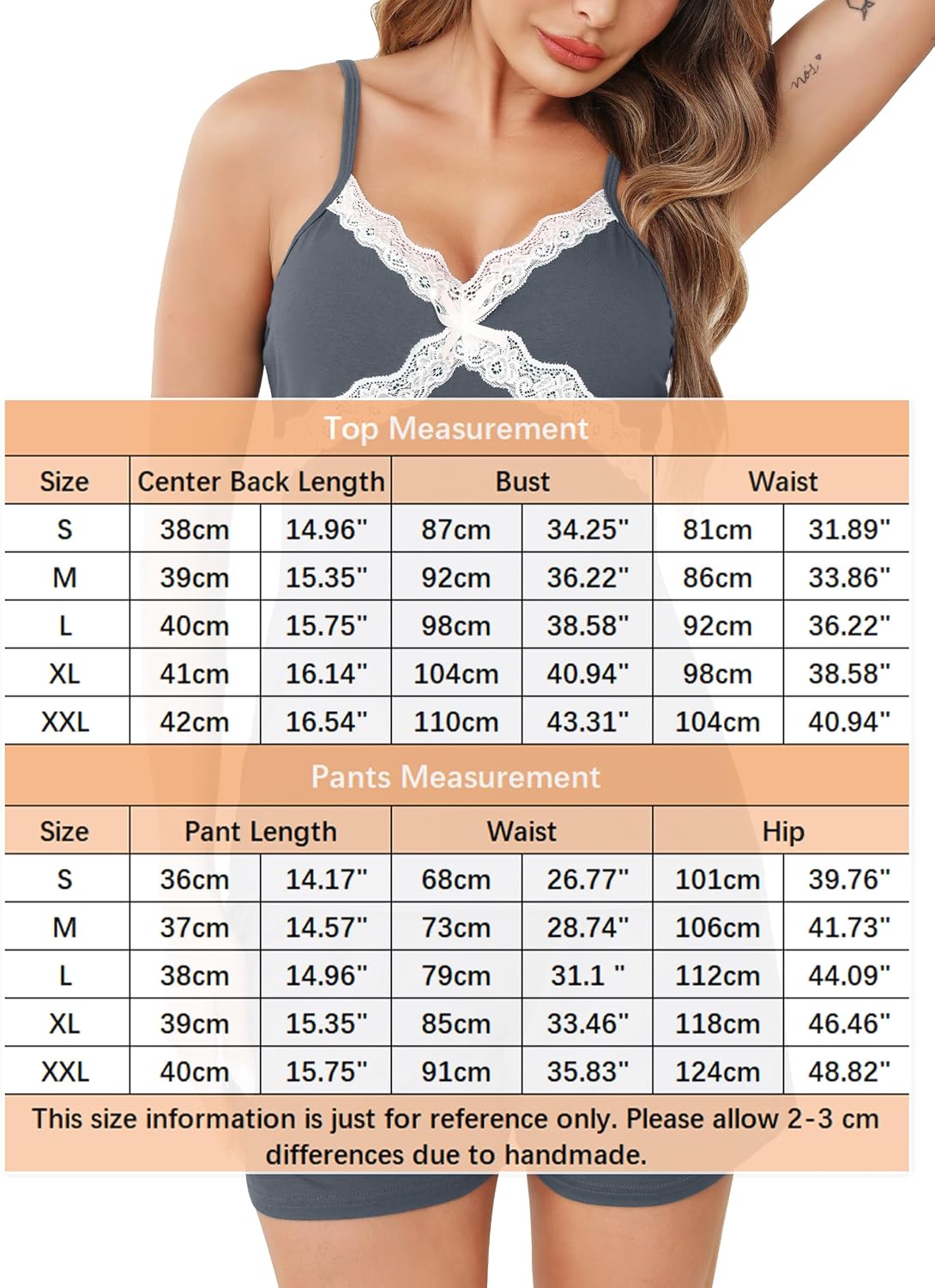 Thumbnail 5 de Ensemble pyjama court femme Wikoan en dentelle : short avec poches et top à fines bretelles