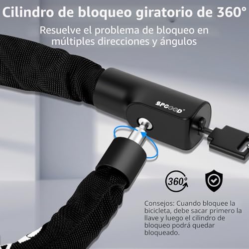 Thumbnail 2 de SPGOOD Candado para bicicleta con cadena de 90 cm, 6 mm y 3 llaves: seguridad con cubierta impermeable
