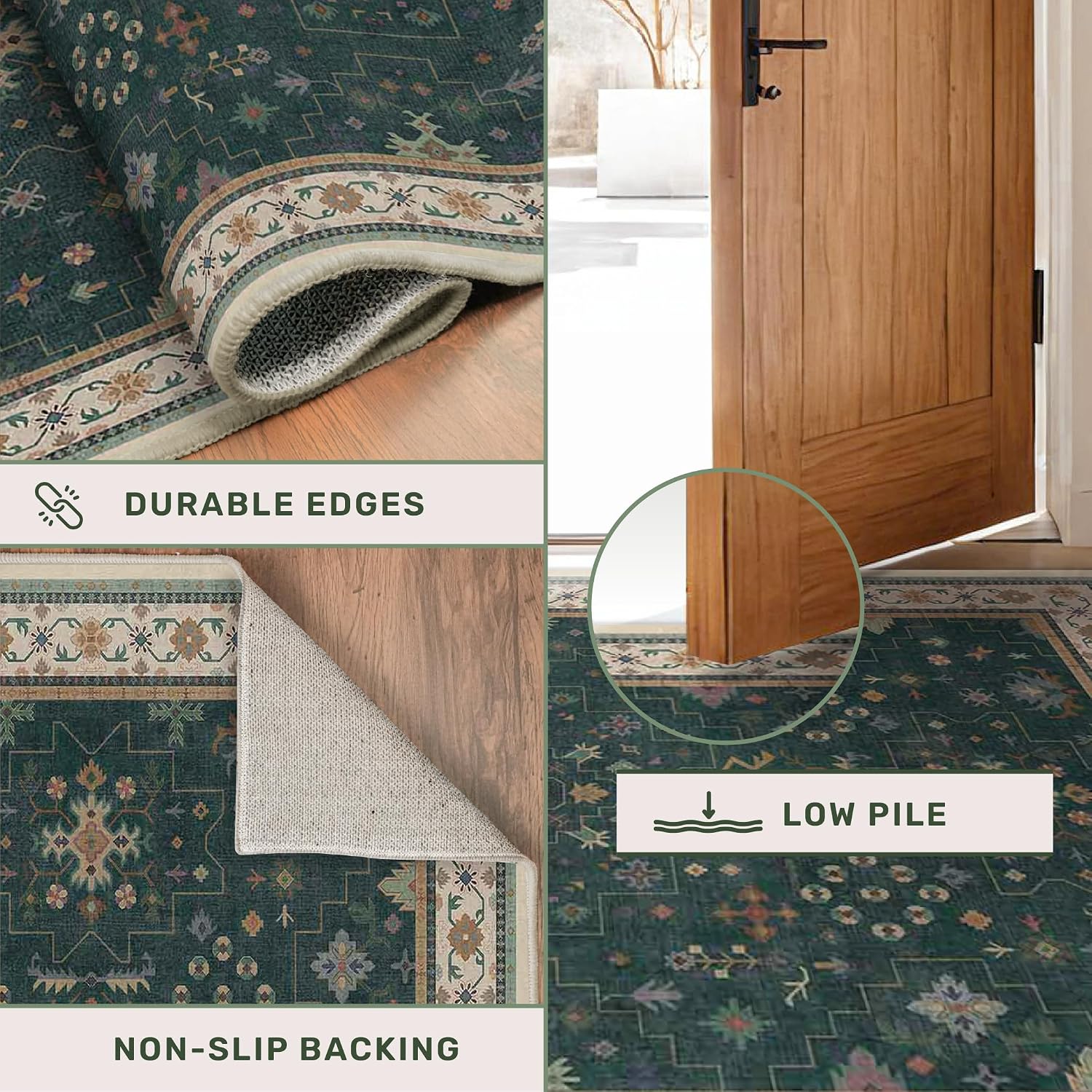 Thumbnail 5 de Hazo Haus Oushak Floral Rug 8x10 in Dark Green 🧹