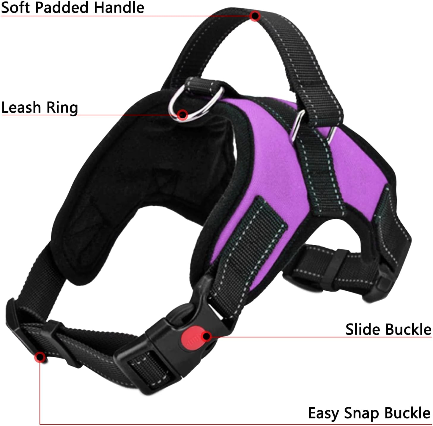 Detalle de FYY Dog Harness No Pull – Breathable Adjustable PetVest with Lead (M, Purple) for Small to Large Dogs