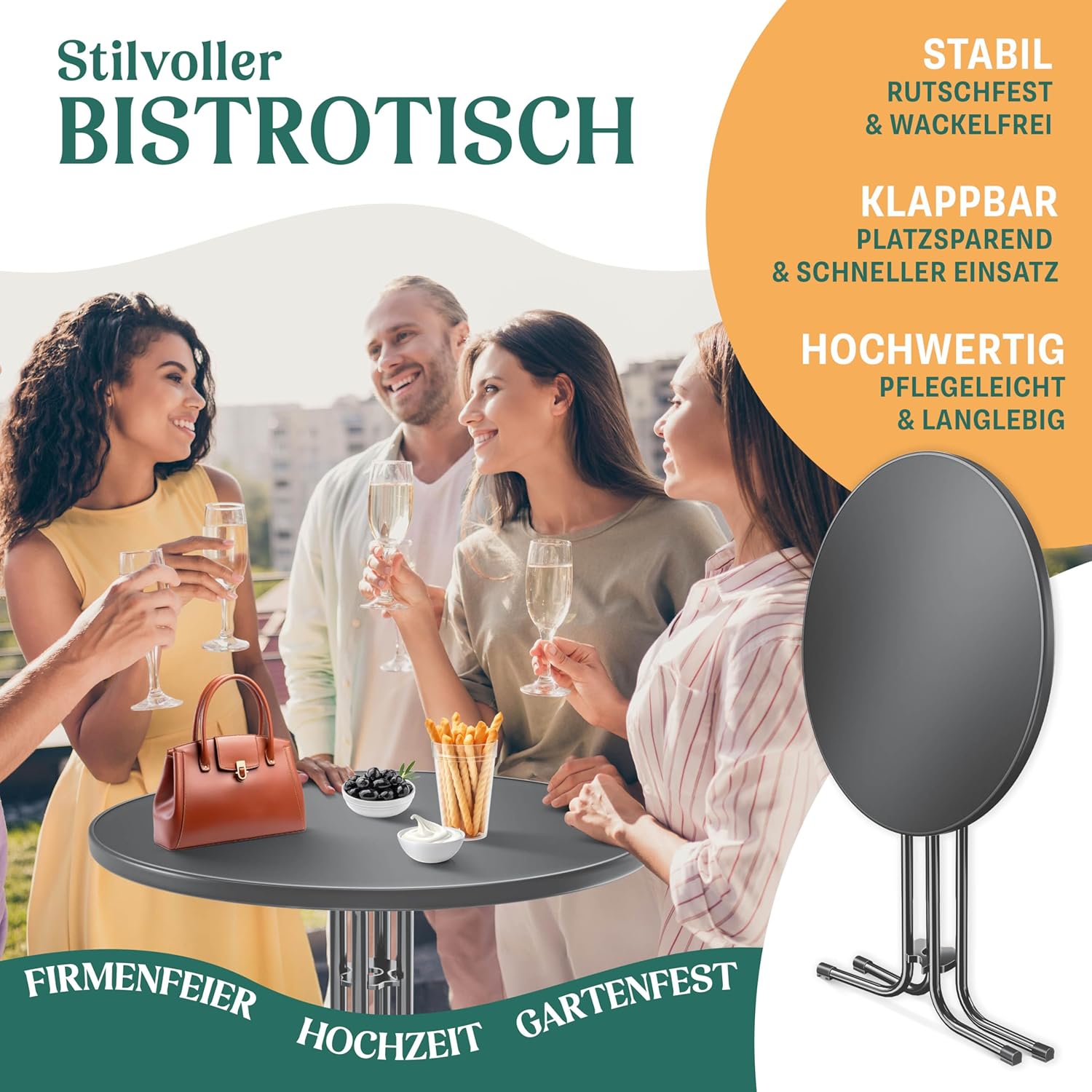 Thumbnail 2 de KESSER Stehtisch klappbar Ø80cm rund – wetterfester Gastro Bistrotisch, Hoch-/Klapptisch für Innen & Außen