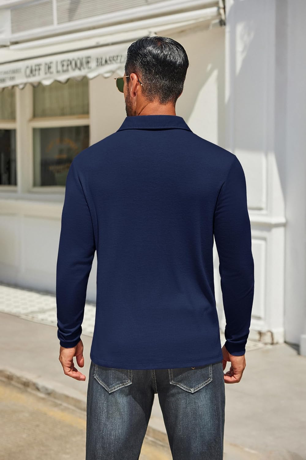 Detalle de COOFANDY Men’s Long-Sleeve Polo Shirt with Button Collar