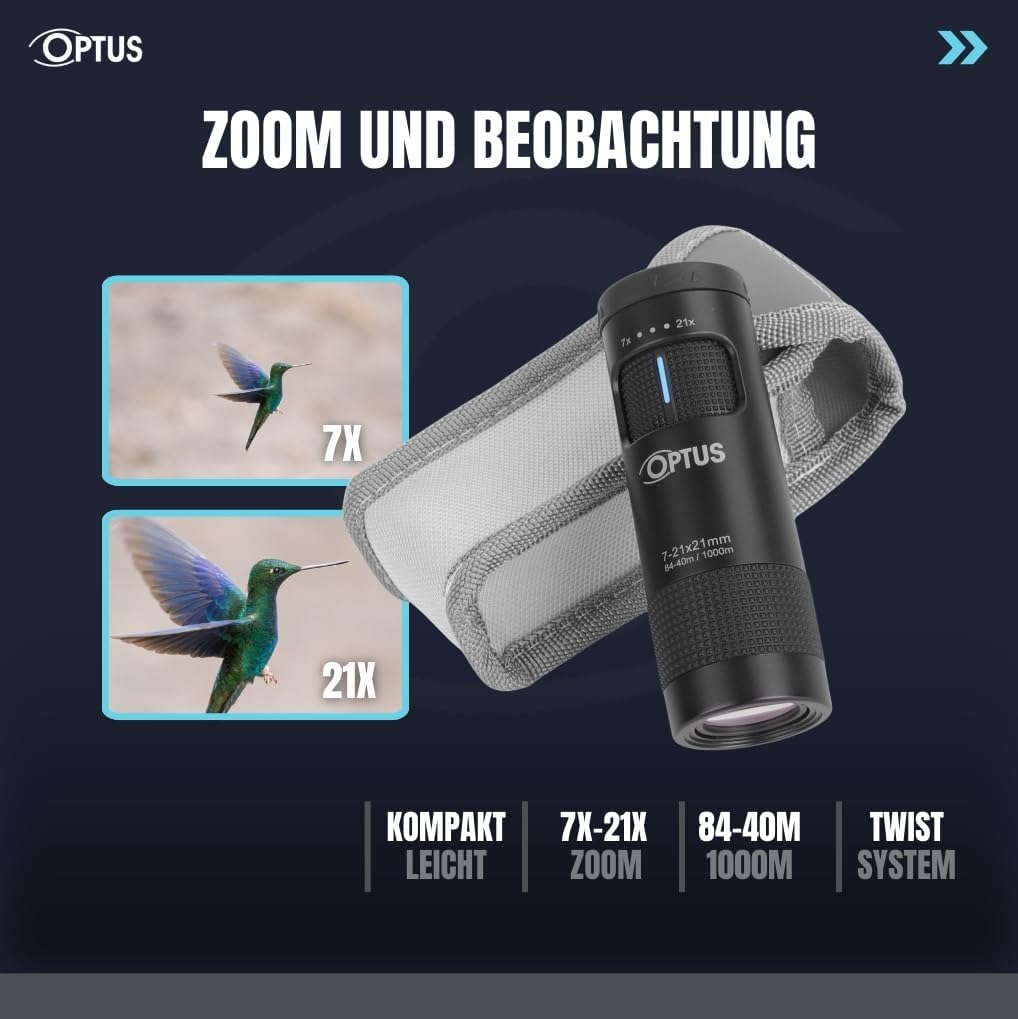 Detalle de Optus Zoom Monokular 7-21x21 inkl. Stativanschluss und Augenmuschel für Brillenträger