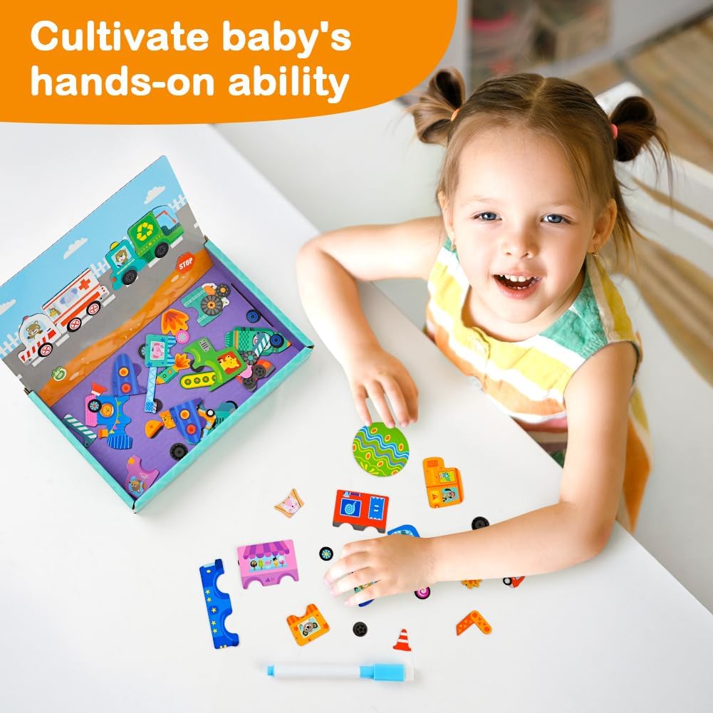 Detalle de Aolso Puzzles Magnétique – Jouet puzzle magnétique 2-en-1 pour enfants 3–5 ans (Transport)