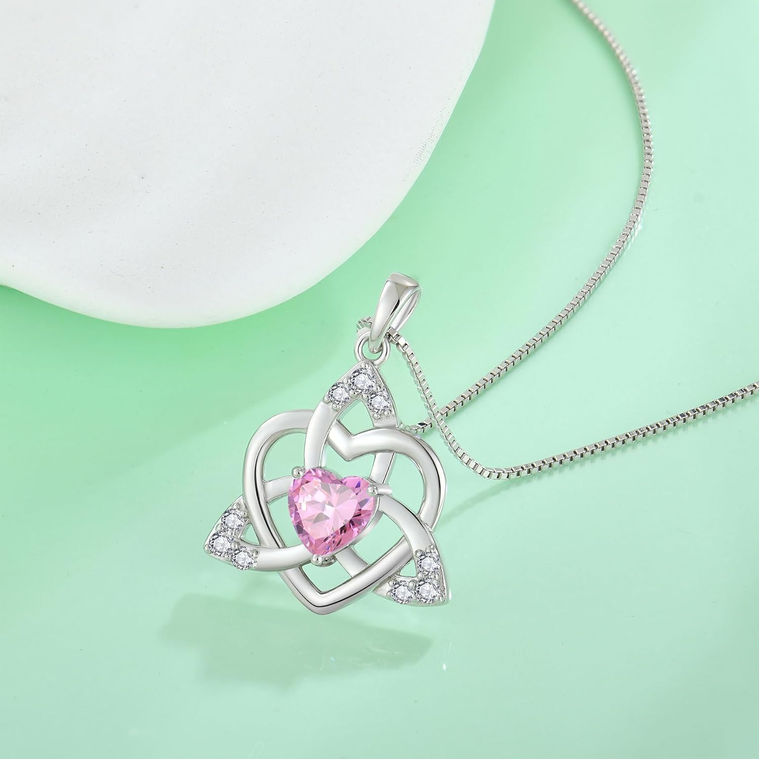 Thumbnail 3 de FJ Herz „Keltischer Knoten“ Kette mit Geburtsstein-Anhänger aus 925 Sterling Silber für Damen