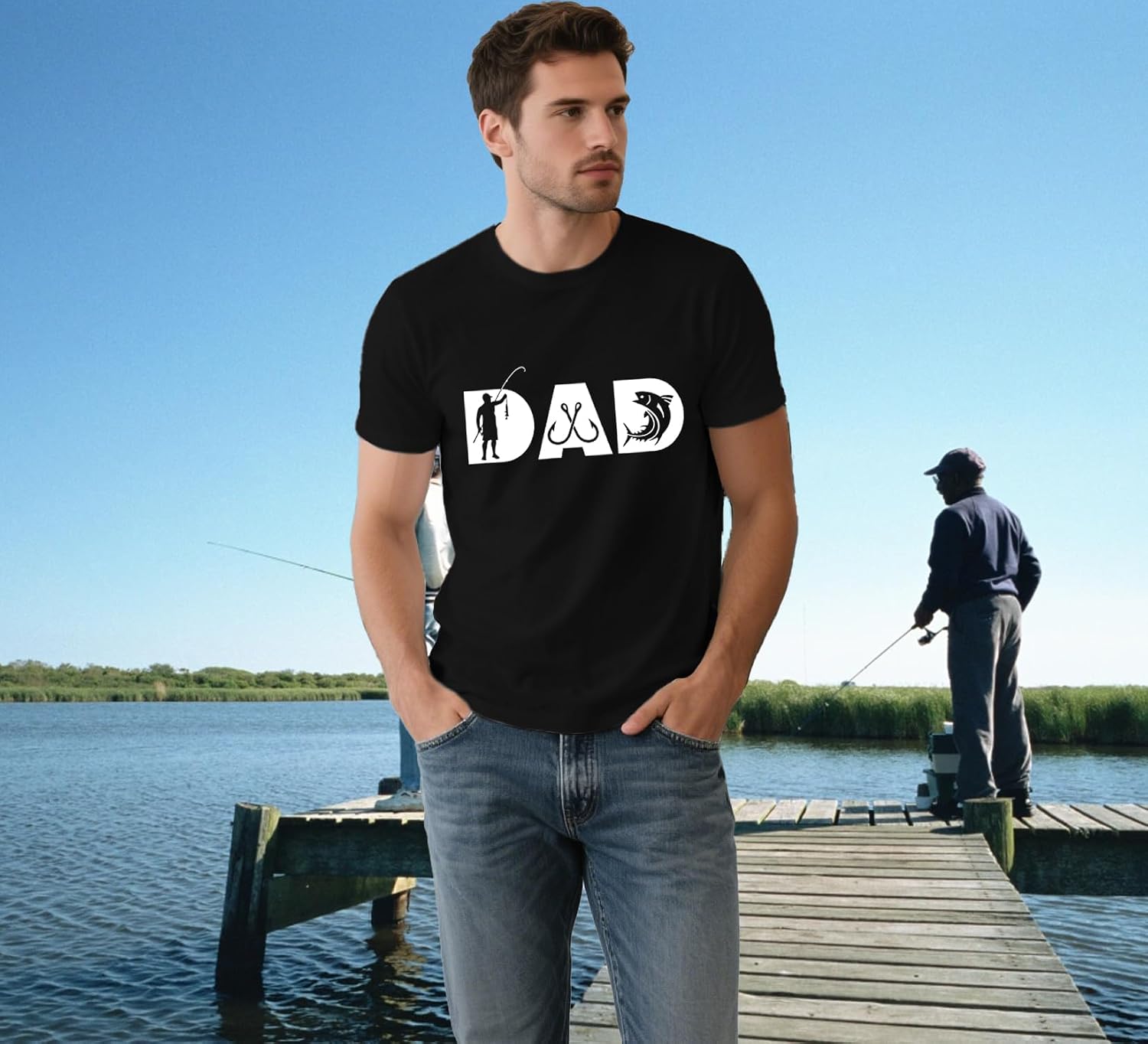Detalle de Qskall Mens Fishing Dad T Shirt – soft, relaxed fit with funny fishing pattern