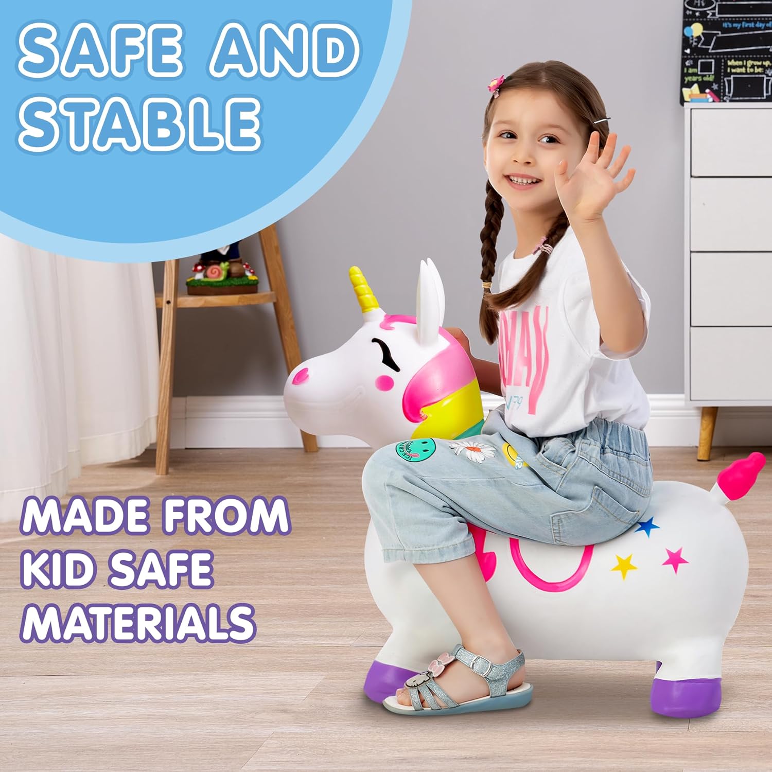 Detalle 2 de JOYIN Kids Unicorn Animal Hopper Bouncy Horse (inflatable ride-on) with hand pump
