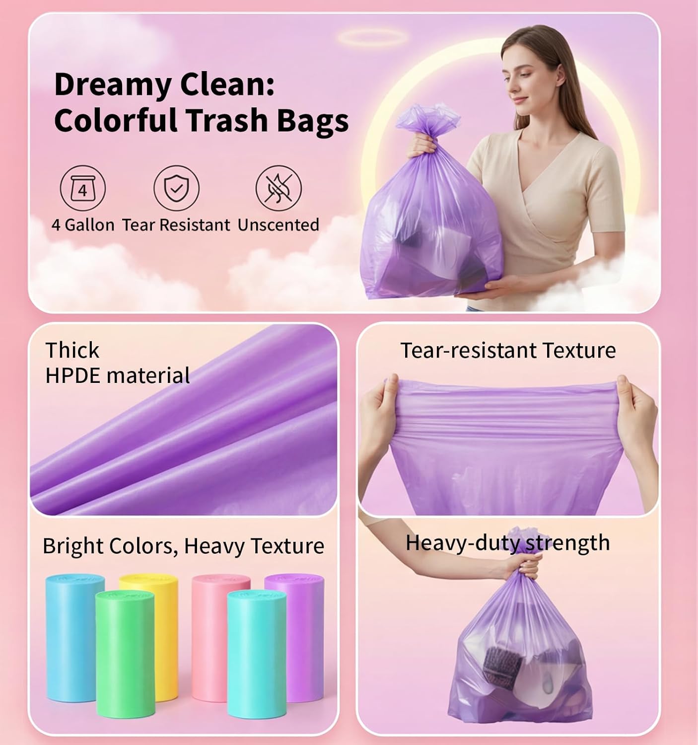 Thumbnail 3 de T.FORING 150-Count 4 Gallon Small Trash Bags (4 Gallon) — Colored, Unscented, Leak-Proof Can Liners