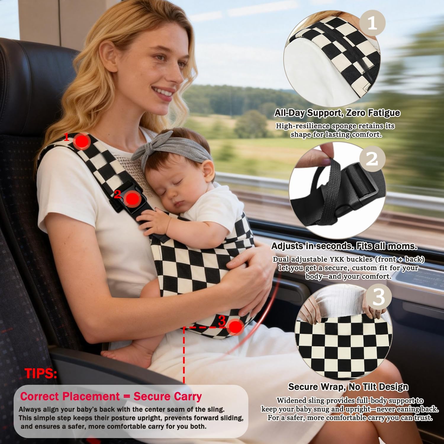 Thumbnail 3 de Baby Sling Carrier | Adjustable Front & Back, Lightweight 100% Cotton Toddler Carrier for 6 Months to 3 Years