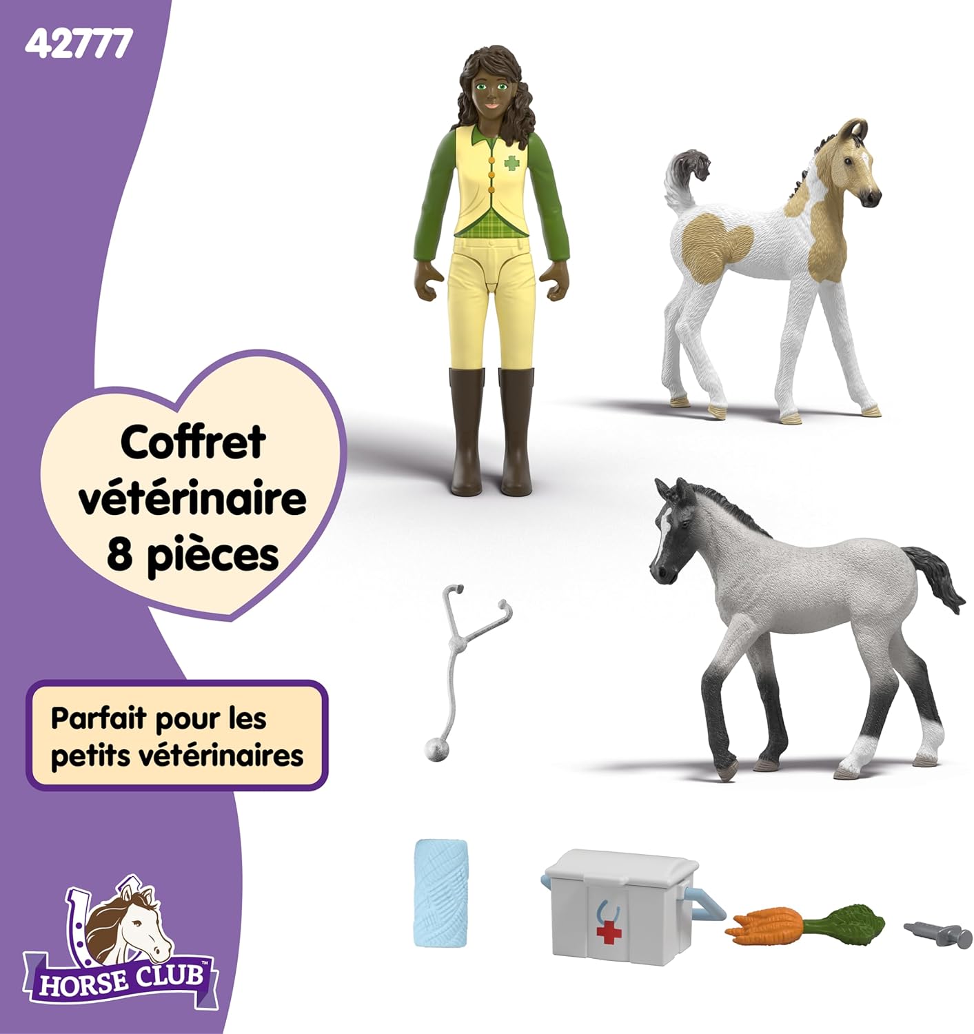 Detalle de Schleich Horse Club Sarah : kit de premiers secours 42777 avec 2 poulains et coffret 8 pièces dès 5 ans