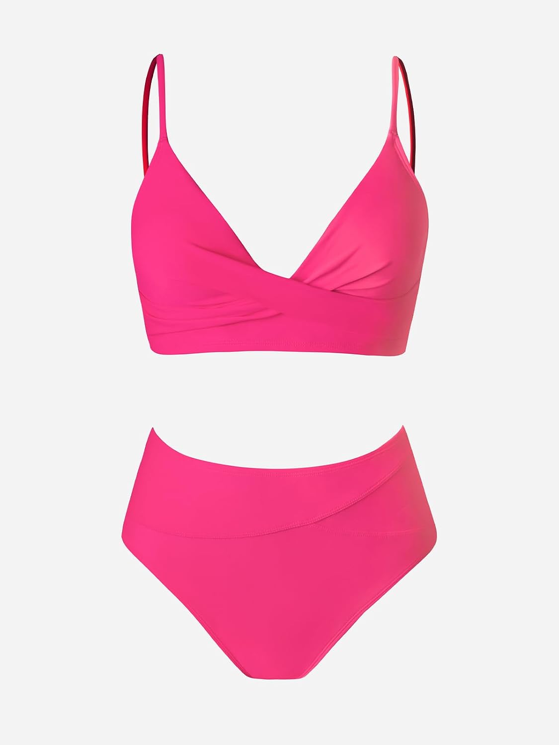 Detalle de CUPSHE women’s twist front high waisted bikini set with V-neck and removable soft cups